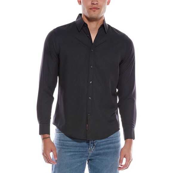 Report Collection Mens  Print Sport Shirt, Black - Picture 1 of 3